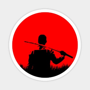 Japanese flag design with a modern samurai Magnet